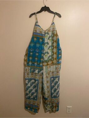 Zury Floral Patchwork Jumpsuit in Teal and Cream